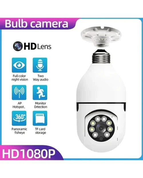 Wireless Light Bulb Security Camera | 1080P WiFi Smart Pan-Tilt Surveillance with Night Vision & Two-Way Audio
