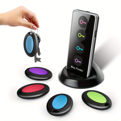 4-in-1 Key Finder | Remote Control Key Locator with LED Flash | Color-Coded Receivers for Keys, Remotes & Accessories