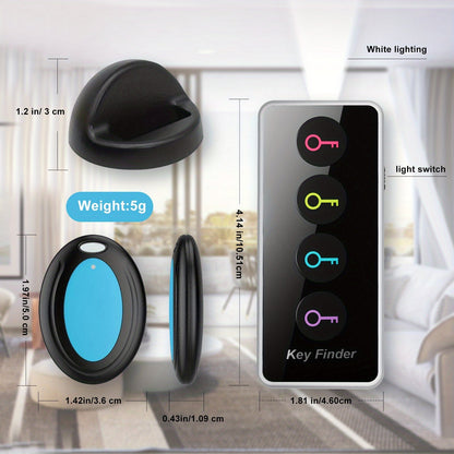 4-in-1 Key Finder | Remote Control Key Locator with LED Flash | Color-Coded Receivers for Keys, Remotes & Accessories
