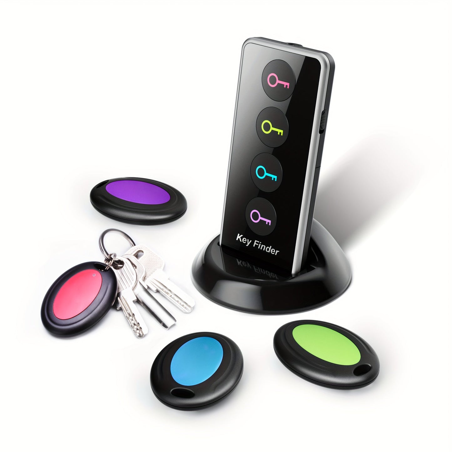 4-in-1 Key Finder | Remote Control Key Locator with LED Flash | Color-Coded Receivers for Keys, Remotes & Accessories