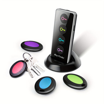 4-in-1 Key Finder | Remote Control Key Locator with LED Flash | Color-Coded Receivers for Keys, Remotes & Accessories