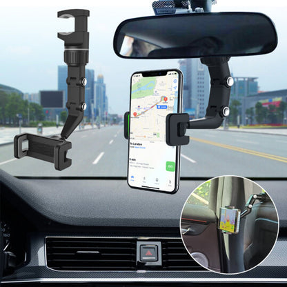 360° Rearview Mirror Phone Holder | Adjustable Mount for Car, Kitchen & Desk | Rotating ABS Clamp Stand