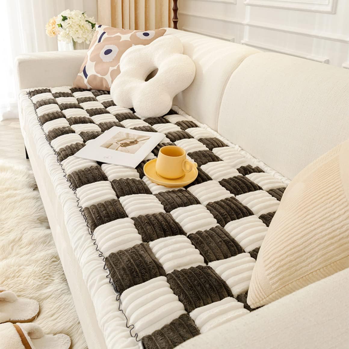 Plush Pet Cushion | Soft Checkered Cotton Mat for Dogs & Cats | Cozy Resting Pad for Home or Couch