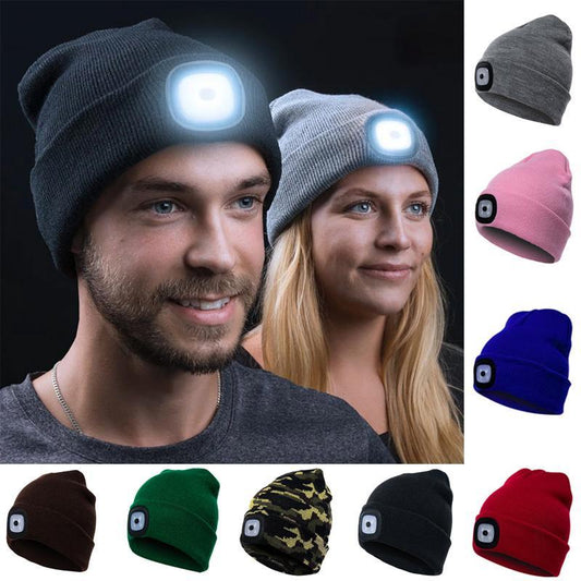 LED Knit Beanie Hat | Warm Winter Cap with Built-In Light for Outdoor Activities