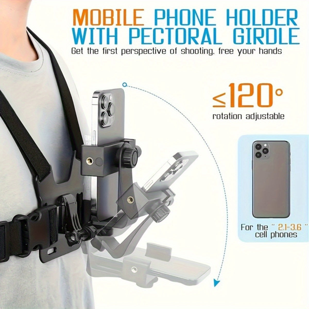 Adjustable Hands-Free Chest Mount | Comfortable Filming Belt with Secure Phone Holder | For Smartphones & Action Cameras