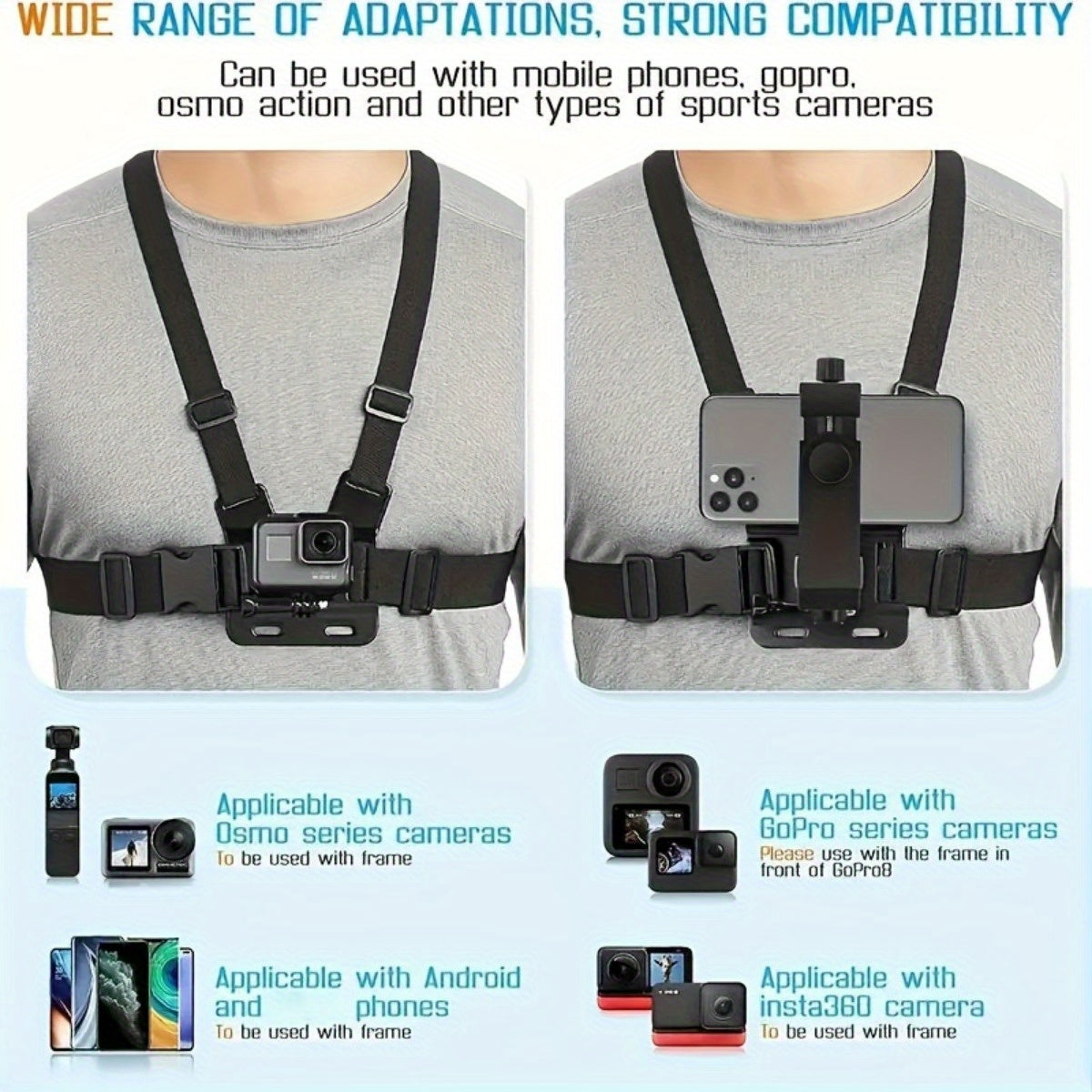 Adjustable Hands-Free Chest Mount | Comfortable Filming Belt with Secure Phone Holder | For Smartphones & Action Cameras