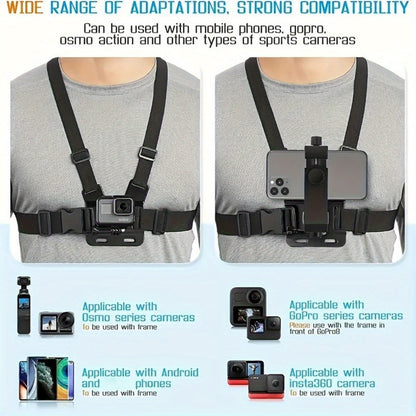 Adjustable Hands-Free Chest Mount | Comfortable Filming Belt with Secure Phone Holder | For Smartphones & Action Cameras