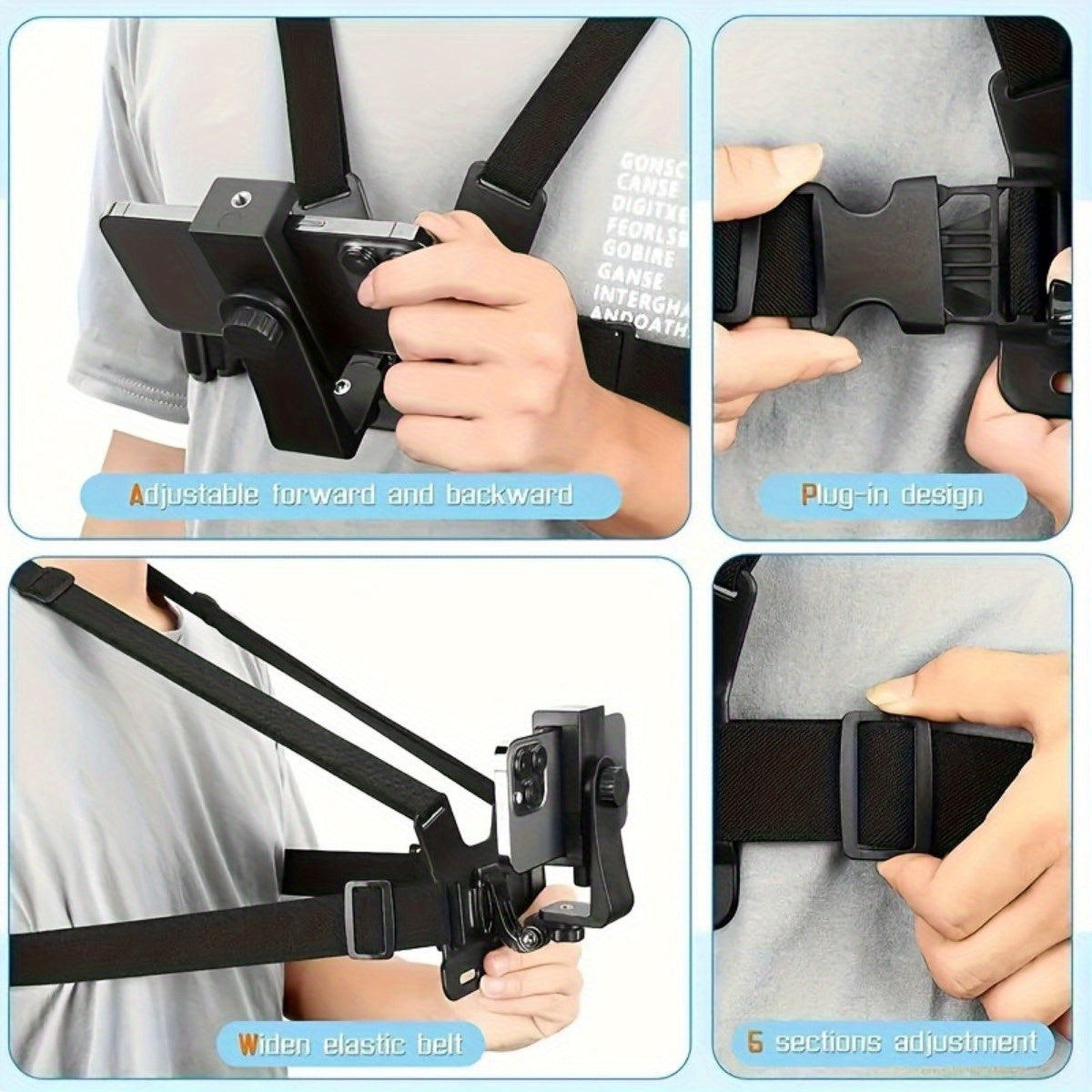 Adjustable Hands-Free Chest Mount | Comfortable Filming Belt with Secure Phone Holder | For Smartphones & Action Cameras
