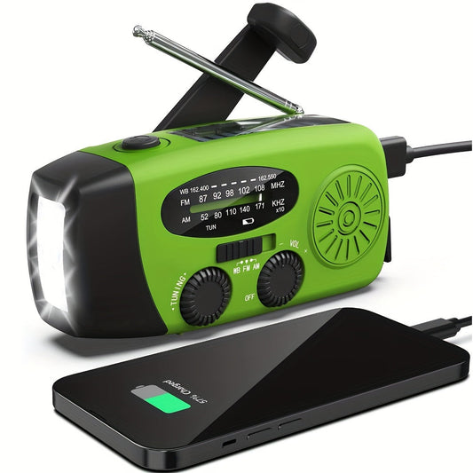 Compact Emergency Radio | 2000 mAh Power Bank | Solar, Hand Crank & USB Charging