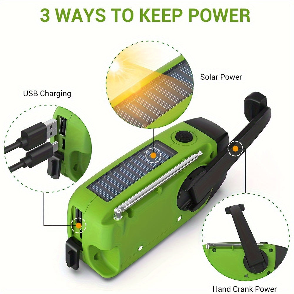 Compact Emergency Radio | 2000 mAh Power Bank | Solar, Hand Crank & USB Charging