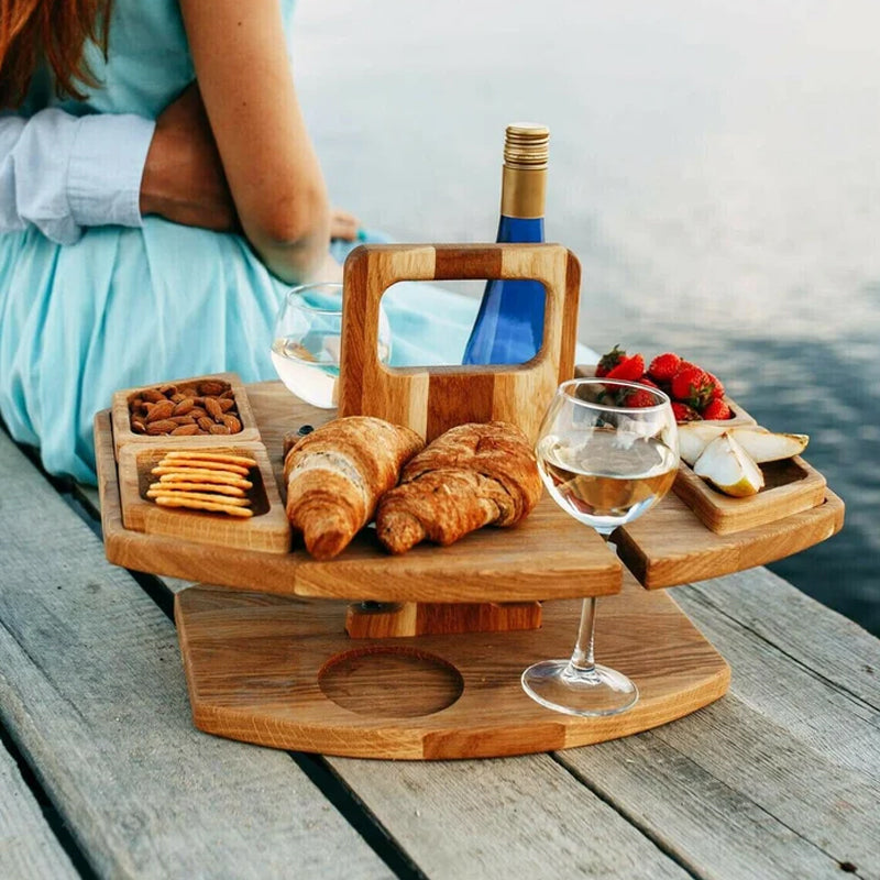 Compact Wood Picnic Table | Foldable Outdoor Wine & Snack Holder | Portable Design
