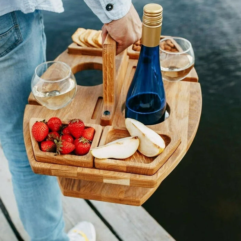 Compact Wood Picnic Table | Foldable Outdoor Wine & Snack Holder | Portable Design