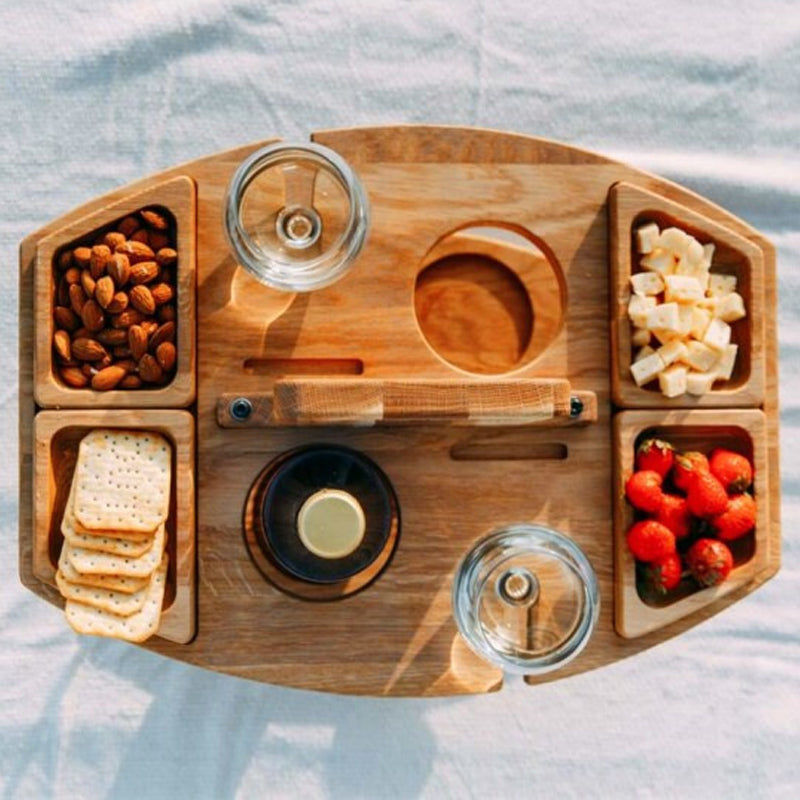 Compact Wood Picnic Table | Foldable Outdoor Wine & Snack Holder | Portable Design