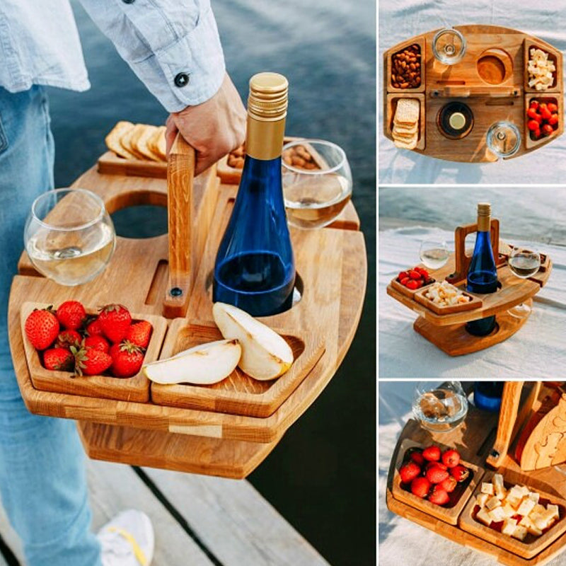 Compact Wood Picnic Table | Foldable Outdoor Wine & Snack Holder | Portable Design