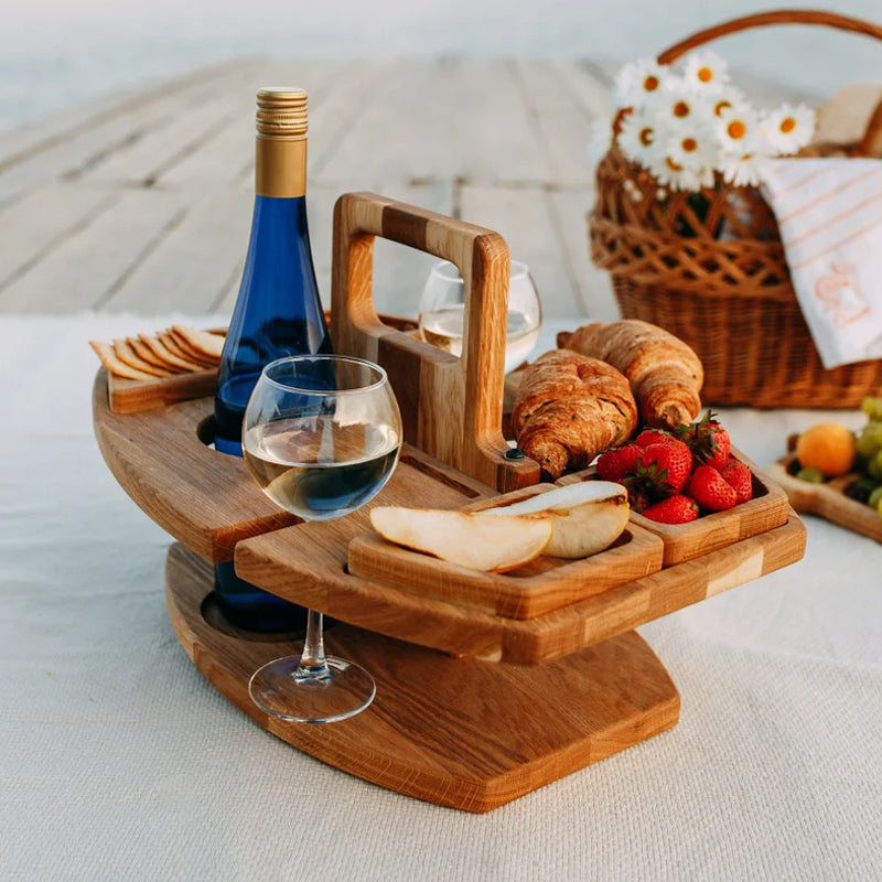 Compact Wood Picnic Table | Foldable Outdoor Wine & Snack Holder | Portable Design