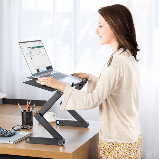 Ergonomic Adjustable Laptop Stand | Full 360° Rotation | Portable Aluminum Flex Desk with Mouse Pad