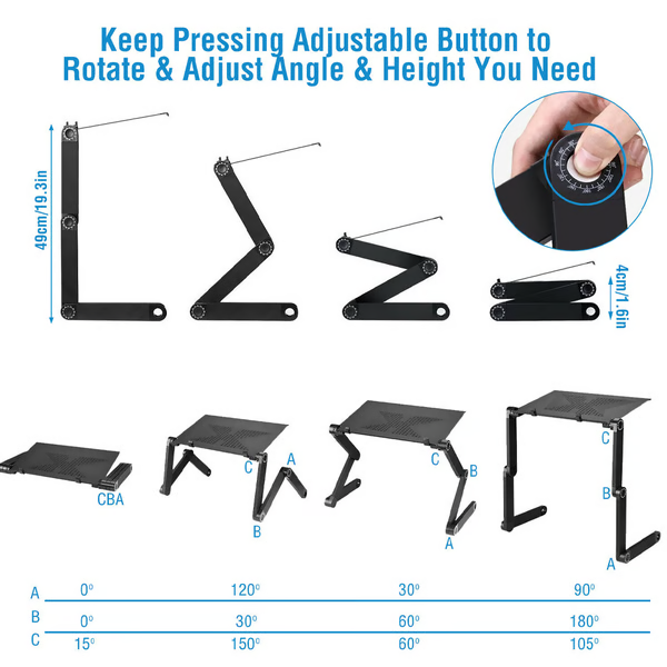 Ergonomic Adjustable Laptop Stand | Full 360° Rotation | Portable Aluminum Flex Desk with Mouse Pad