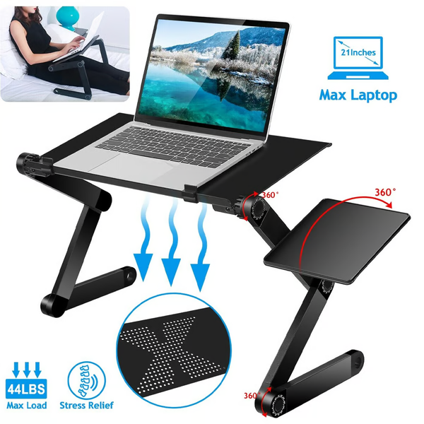 Ergonomic Adjustable Laptop Stand | Full 360° Rotation | Portable Aluminum Flex Desk with Mouse Pad