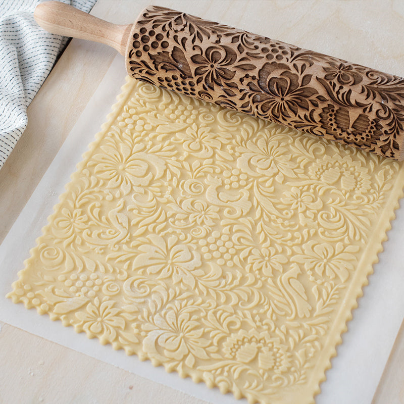 Embossed Wooden Rolling Pin | Christmas Cookie Roller | Holiday Baking Tool