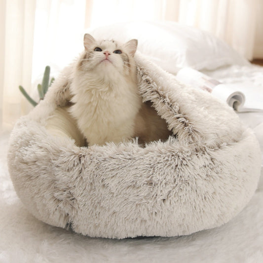 Hooded Plush Pet Bed | Cozy Cave-Style Dog & Cat Bed | Anti-Slip Bottom & Raised Rim Design