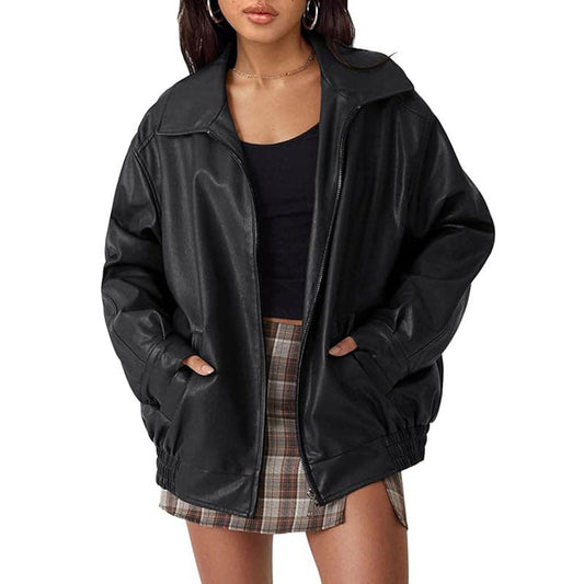 Kovi Women's Biker Jacket | Oversized Vintage-Inspired Design 0