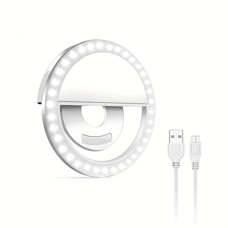 LED Selfie Ring Light | Rechargeable Clip-On Lamp | Makeup & Photography Lighting
