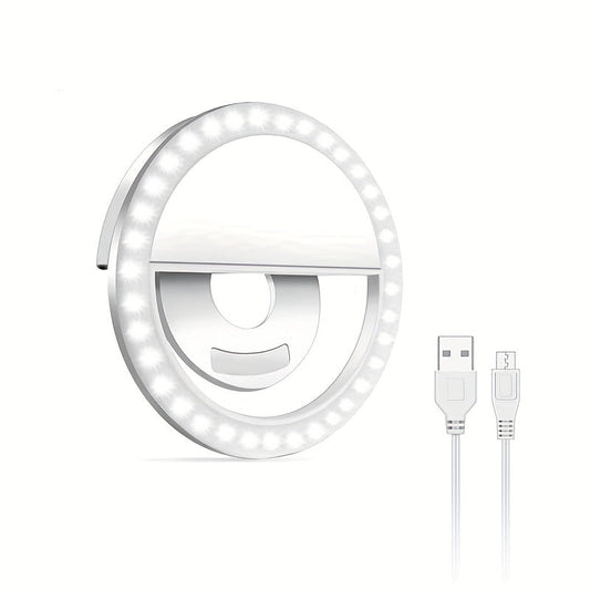 LED Selfie Ring Light | Rechargeable Clip-On Lamp | Makeup & Photography Lighting