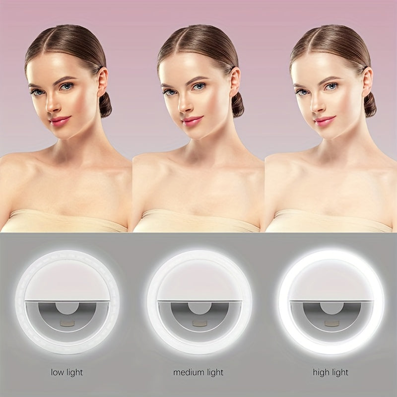 LED Selfie Ring Light | Rechargeable Clip-On Lamp | Makeup & Photography Lighting