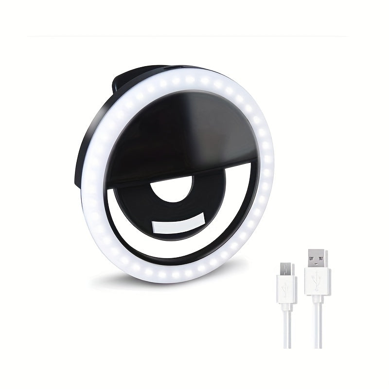 LED Selfie Ring Light | Rechargeable Clip-On Lamp | Makeup & Photography Lighting