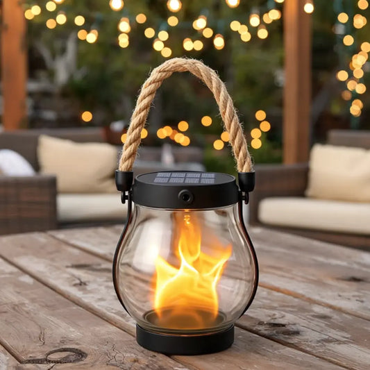 Solar Flickering Flame Lanterns (Set of 2) | Waterproof Outdoor LED Lights | Pathway, Patio & Garden Decor