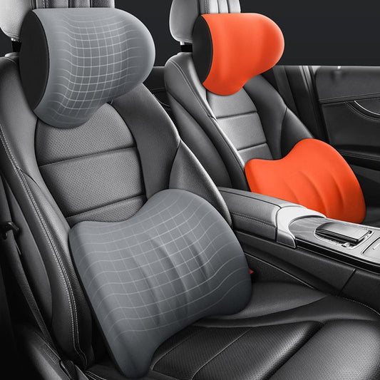 Memory Foam Car Pillow Set | Neck and Lumbar Support Cushions for Travel Comfort