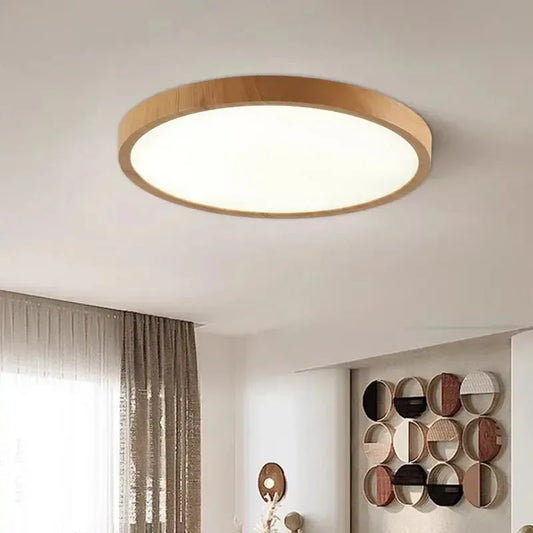 Modern Slim LED Ceiling Light | Circular Design with Natural Wood Look