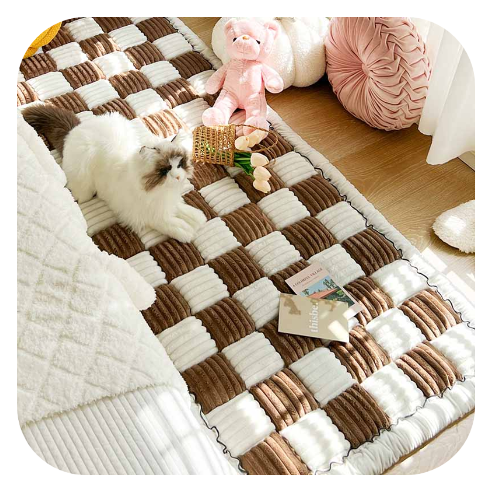 Plush Pet Cushion | Soft Checkered Cotton Mat for Dogs & Cats | Cozy Resting Pad for Home or Couch