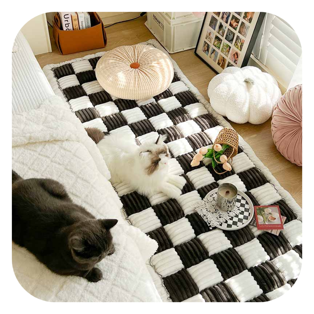 Plush Pet Cushion | Soft Checkered Cotton Mat for Dogs & Cats | Cozy Resting Pad for Home or Couch