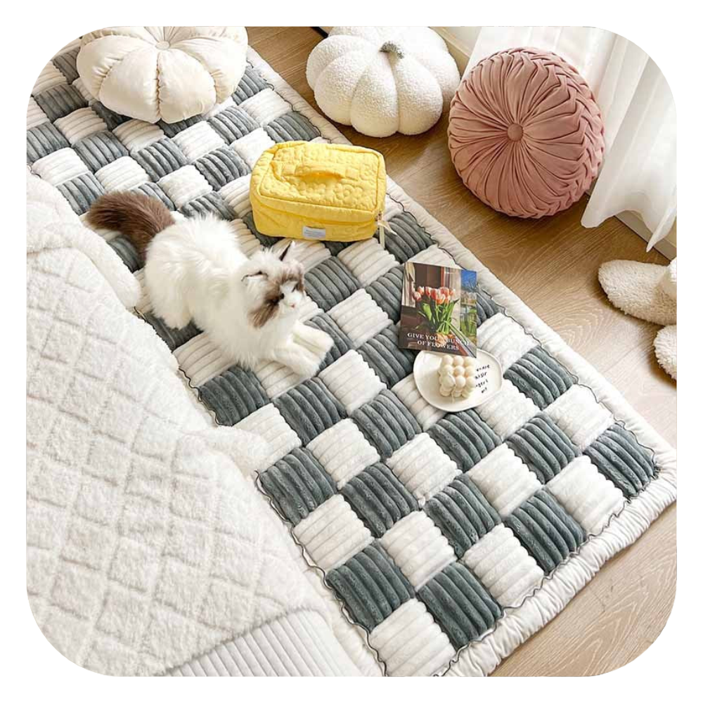 Plush Pet Cushion | Soft Checkered Cotton Mat for Dogs & Cats | Cozy Resting Pad for Home or Couch