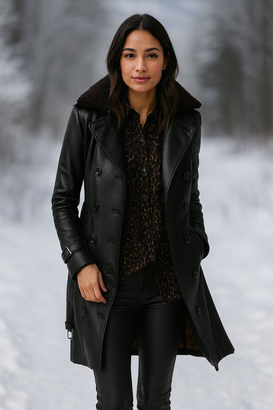 Pavi | Women's Leather Trench Coat | Classic Design