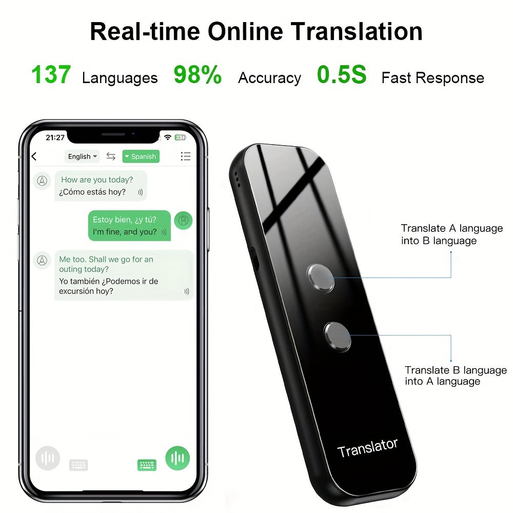 Portable Two-Way Language Translator | Built-In Wi-Fi & USB Rechargeable Battery