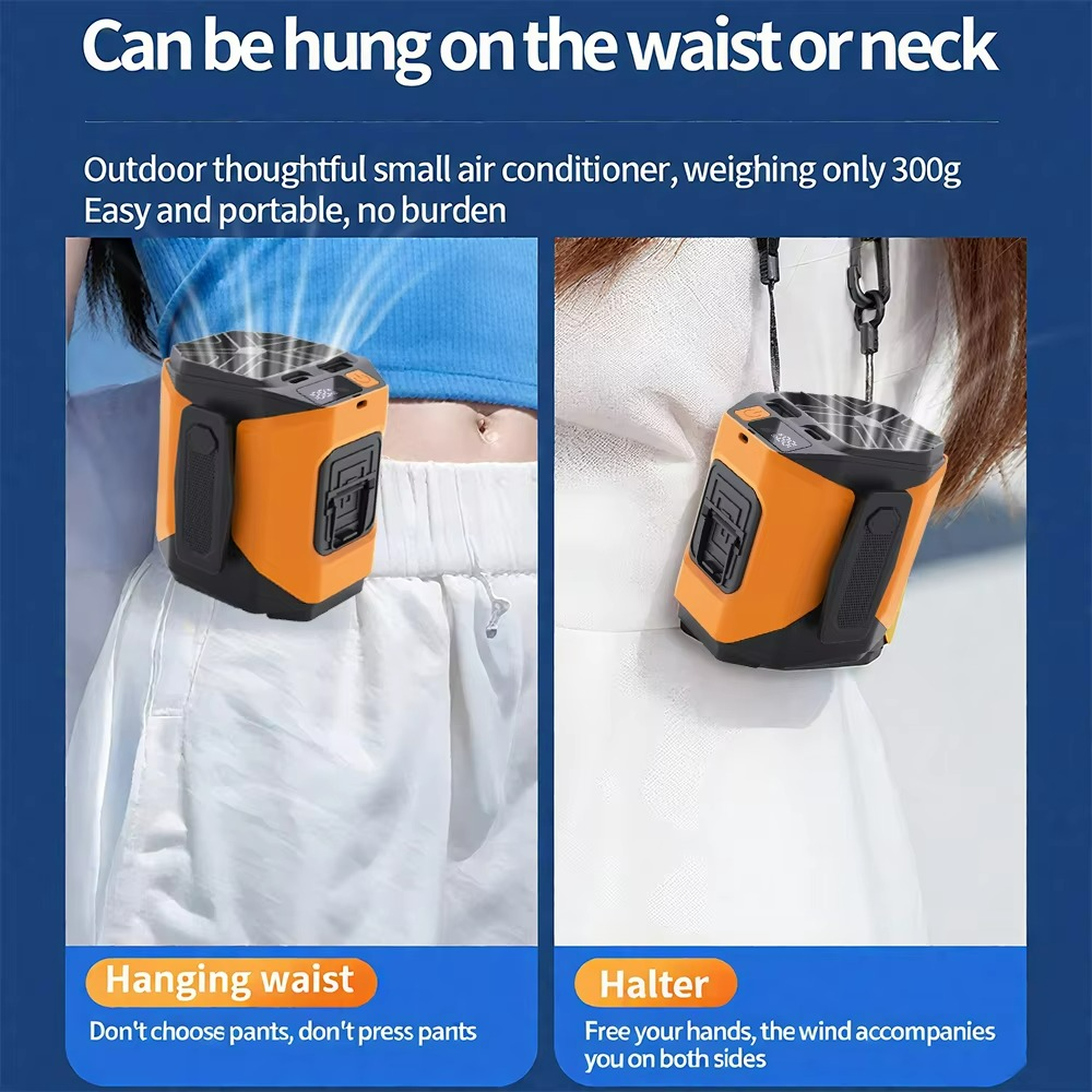 Portable Waist Fan with Power Bank & Flashlight | Hands-Free Cooling | Rechargeable for Outdoor & Travel Use