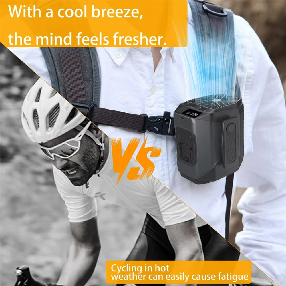Portable Waist Fan with Power Bank & Flashlight | Hands-Free Cooling | Rechargeable for Outdoor & Travel Use