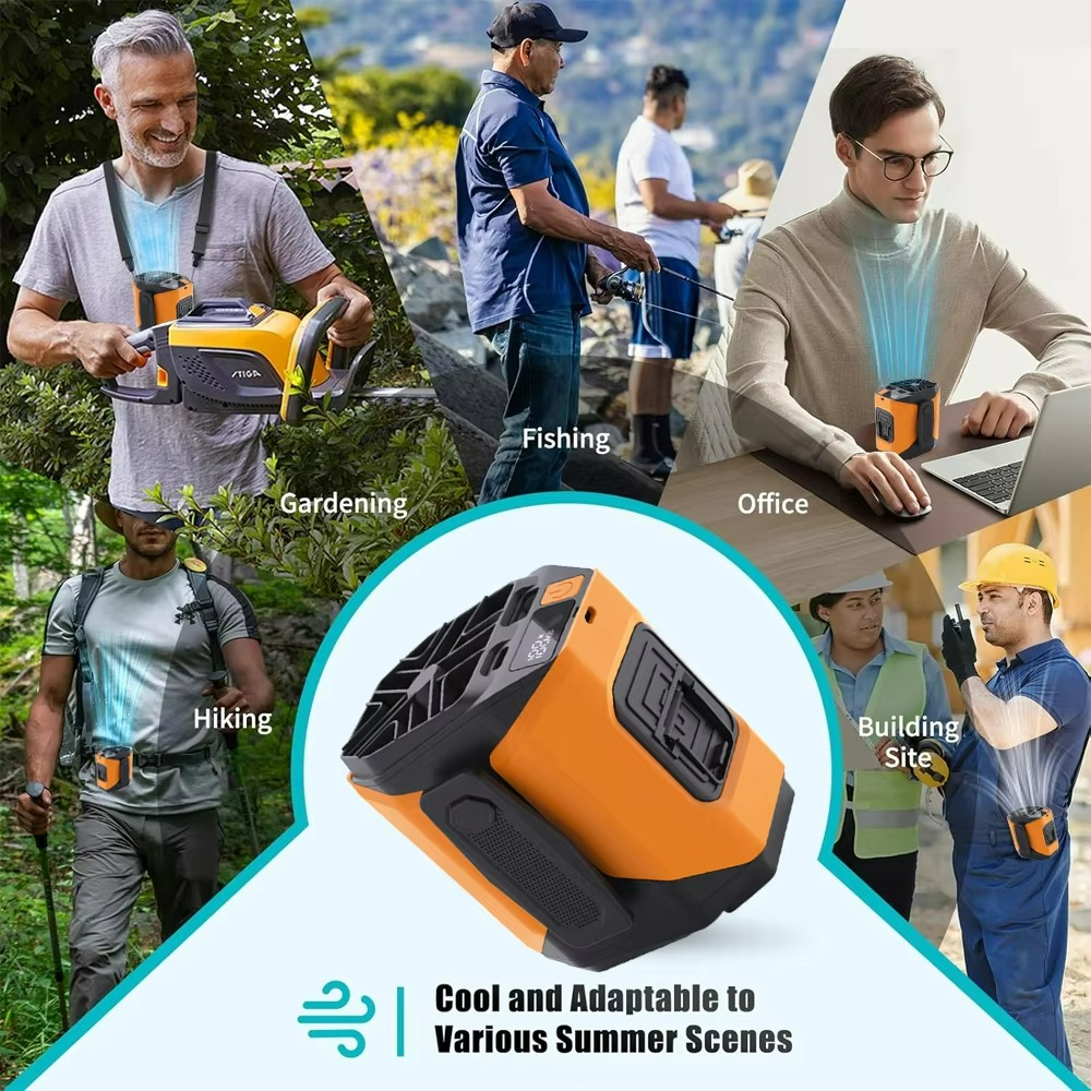 Portable Waist Fan with Power Bank & Flashlight | Hands-Free Cooling | Rechargeable for Outdoor & Travel Use