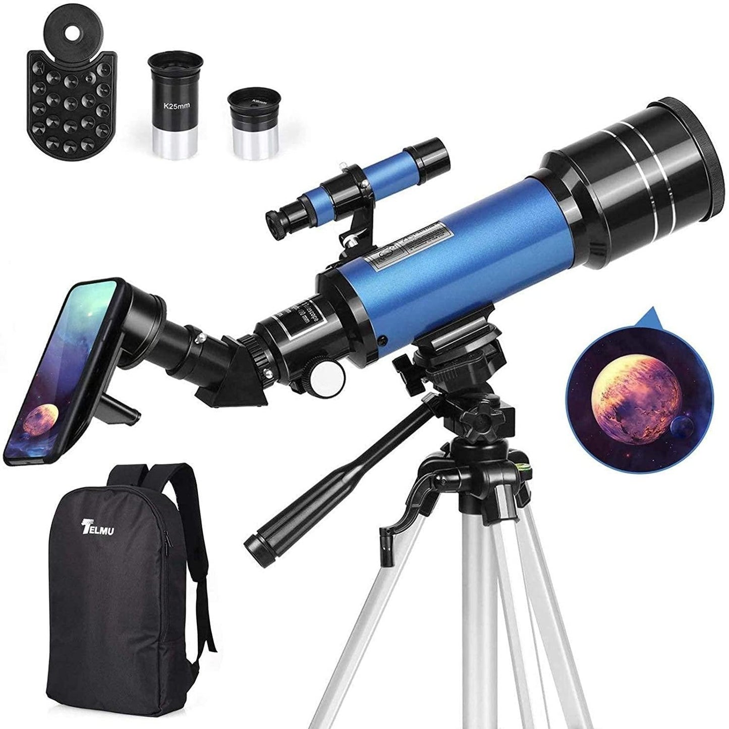 Refractor Telescope with Adjustable Tripod | 2.8-Inch Aperture | 67x Magnification
