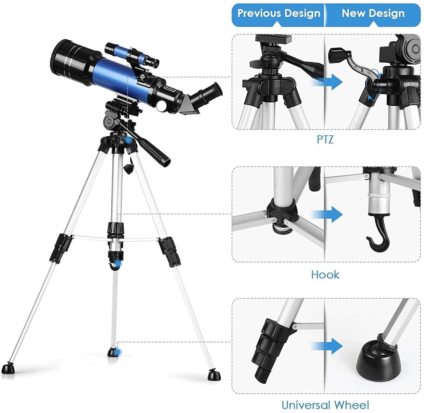 Refractor Telescope with Adjustable Tripod | 2.8-Inch Aperture | 67x Magnification