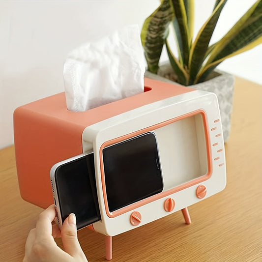 Retro TV Tissue Box Holder | Tissue Storage & Phone Dock | Home & Office Decor