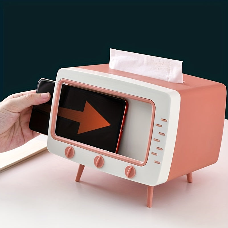 Retro TV Tissue Box Holder | Tissue Storage & Phone Dock | Home & Office Decor