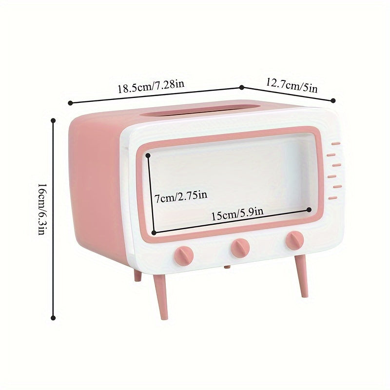 Retro TV Tissue Box Holder | Tissue Storage & Phone Dock | Home & Office Decor
