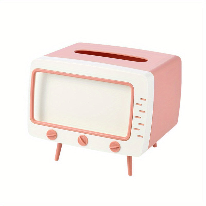 Retro TV Tissue Box Holder | Tissue Storage & Phone Dock | Home & Office Decor