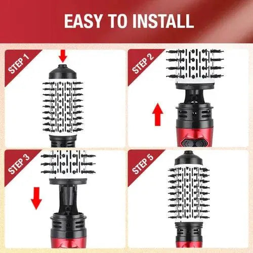 Rotating Hot Air Brush Hair Dryer | 2-in-1 Blowout Styling Tool with 360° Rotation & Interchangeable Barrels