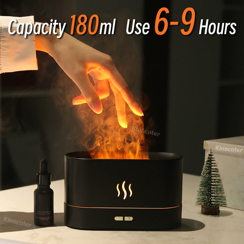 Flame Effect Essential Oil Diffuser | Ultrasonic Air Humidifier with Remote Control | LED Mist Aromatherapy Light