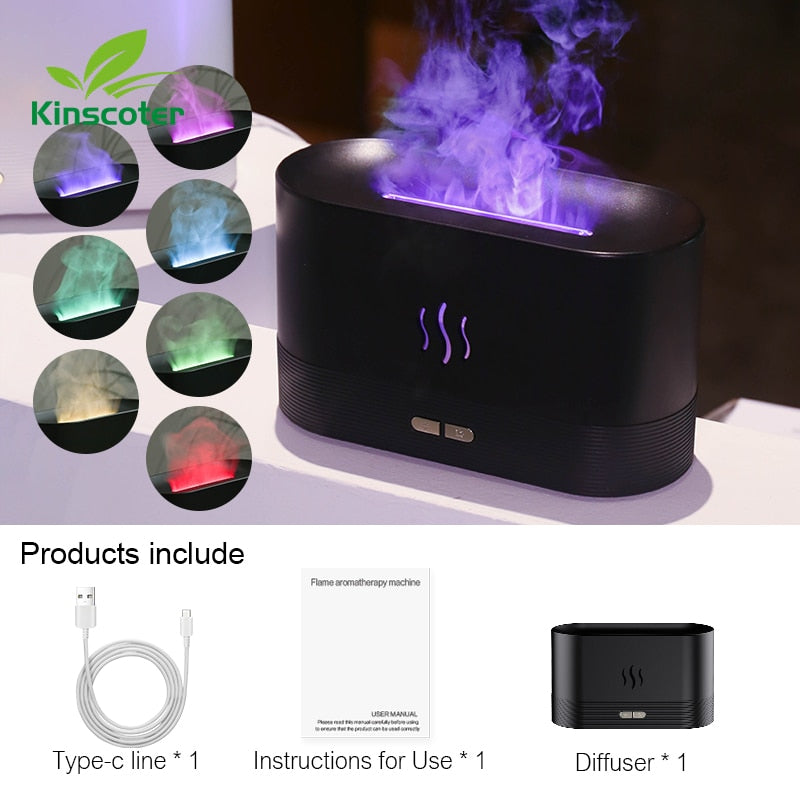 Flame Effect Essential Oil Diffuser | Ultrasonic Air Humidifier with Remote Control | LED Mist Aromatherapy Light