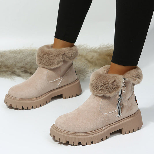 Women’s Faux Wool Lined Winter Boots | Foldable Shaft Design | Anti-Slip Sole